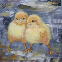 birds chicks together acrylic 'limited palette' semi-abstract