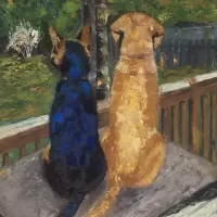 oil canvas animals dog portrait