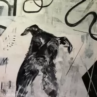 semi-abstract acrylic animals dog monochrome
