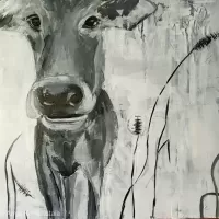 semi-abstract acrylic animals cow monochrome