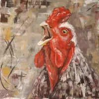 acrylic birds hen  'limited palette' semi-abstract