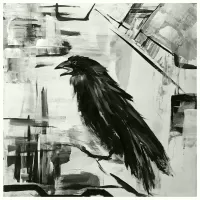 acrylic birds raven  monochrome semi-abstract