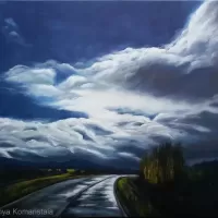 oil canvas clouds road landscape