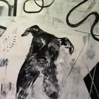 acrylic monochrome animals dog  semi-abstract