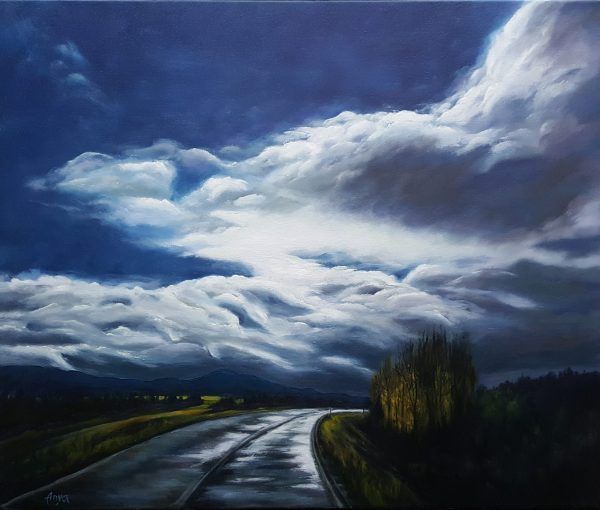 oil canvas clouds road landscape