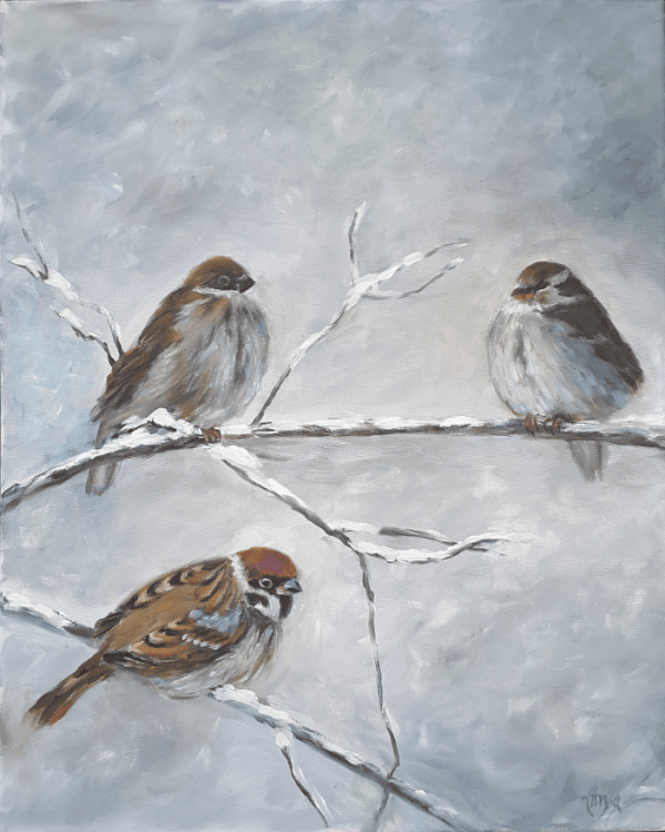 oil canvas birds winter