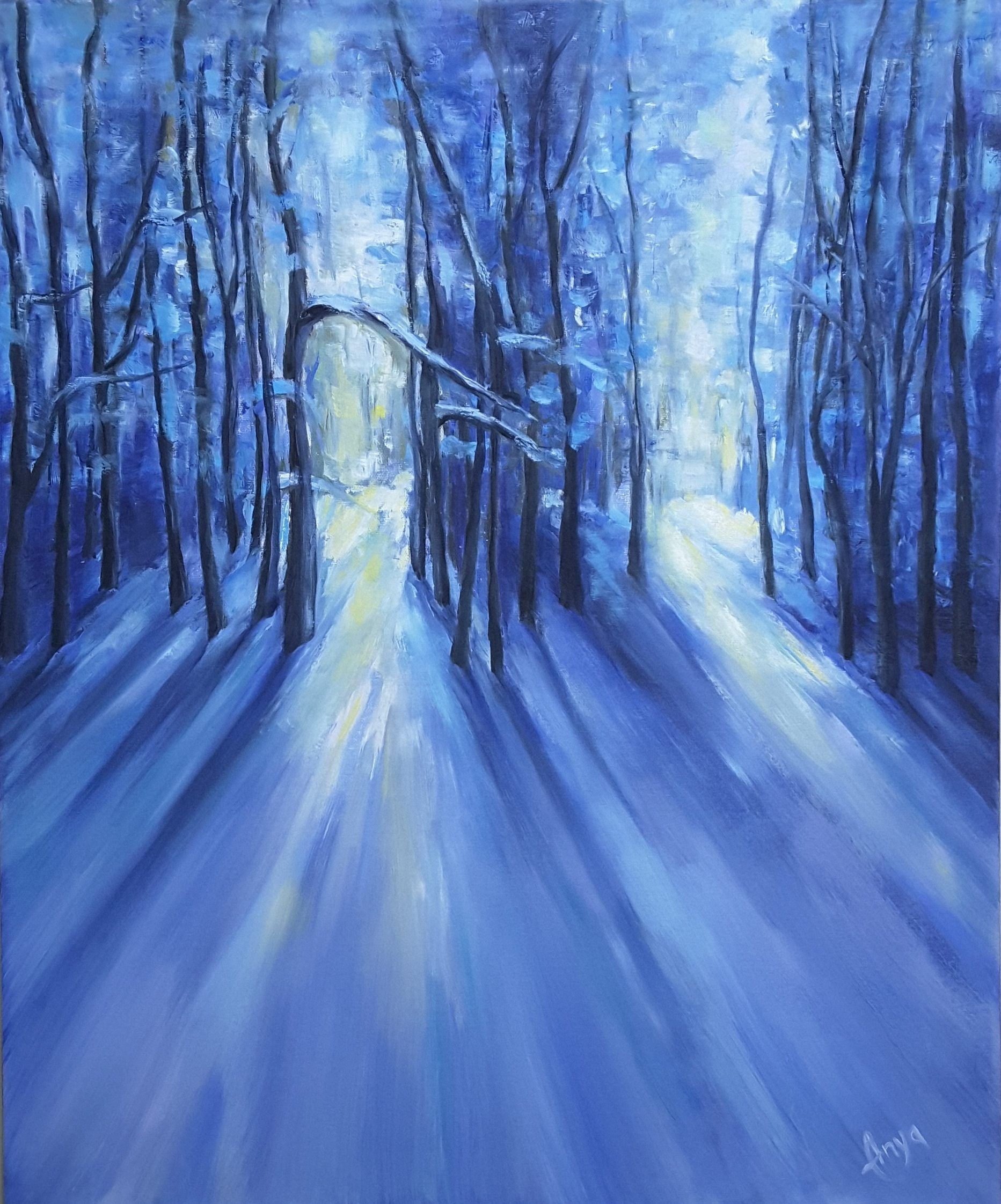 oil canvas winter light landscape trees