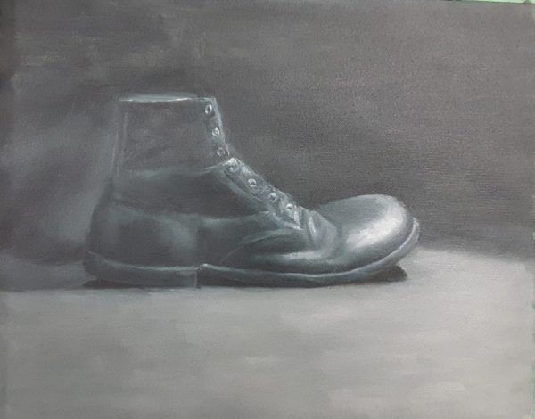 oil canvas monochrome boot