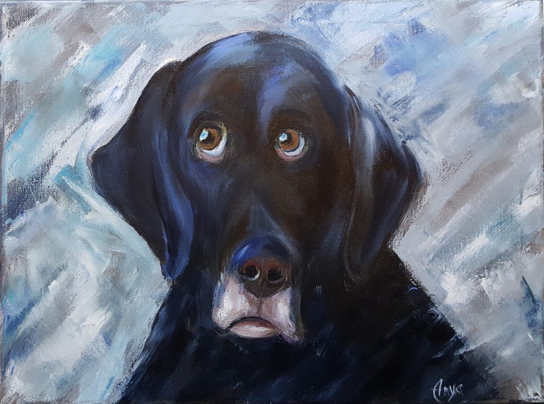 oil canvas animal dog portrait