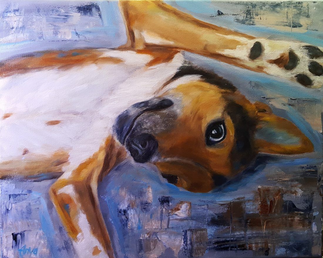 oil canvas animal dog portrait