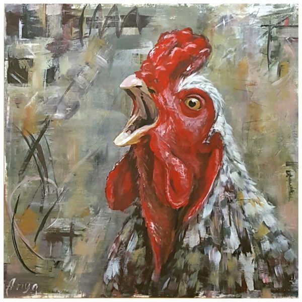 semi-abstract acrylic bird hen 'limited palette'