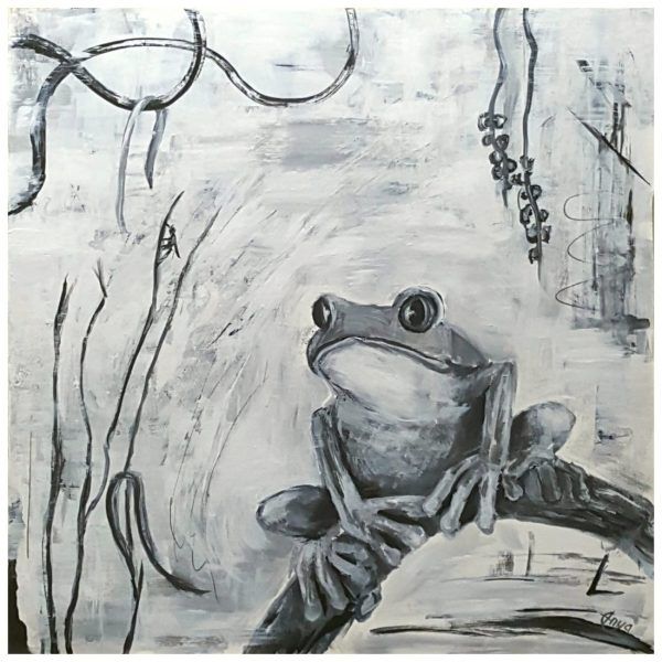 semi-abstract acrylic 'wood support' animal frog
