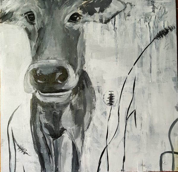 semi-abstract acrylic 'wood support' animal cow monochrome